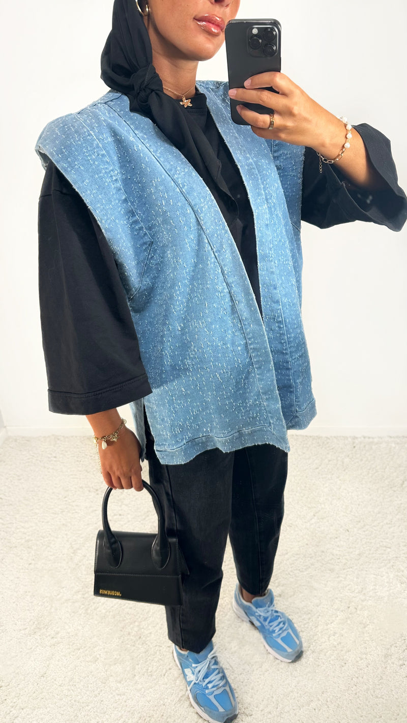 VESTE JEAN SANS MANCHE • CLAIR