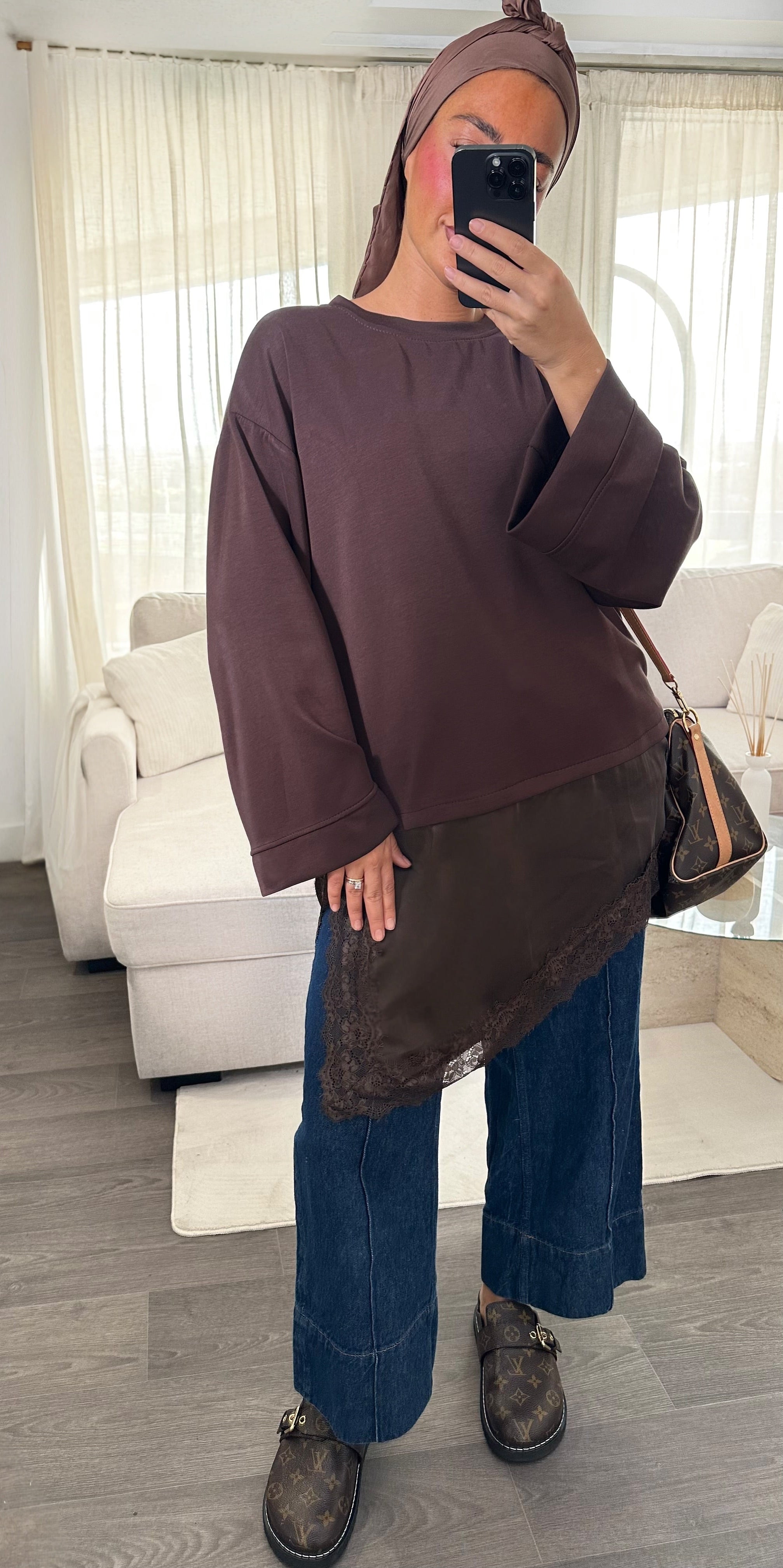 TOP DENTELLE • MARRON