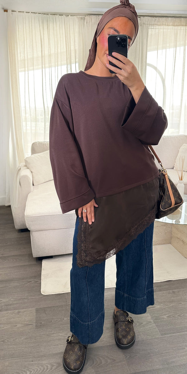 TOP DENTELLE • MARRON