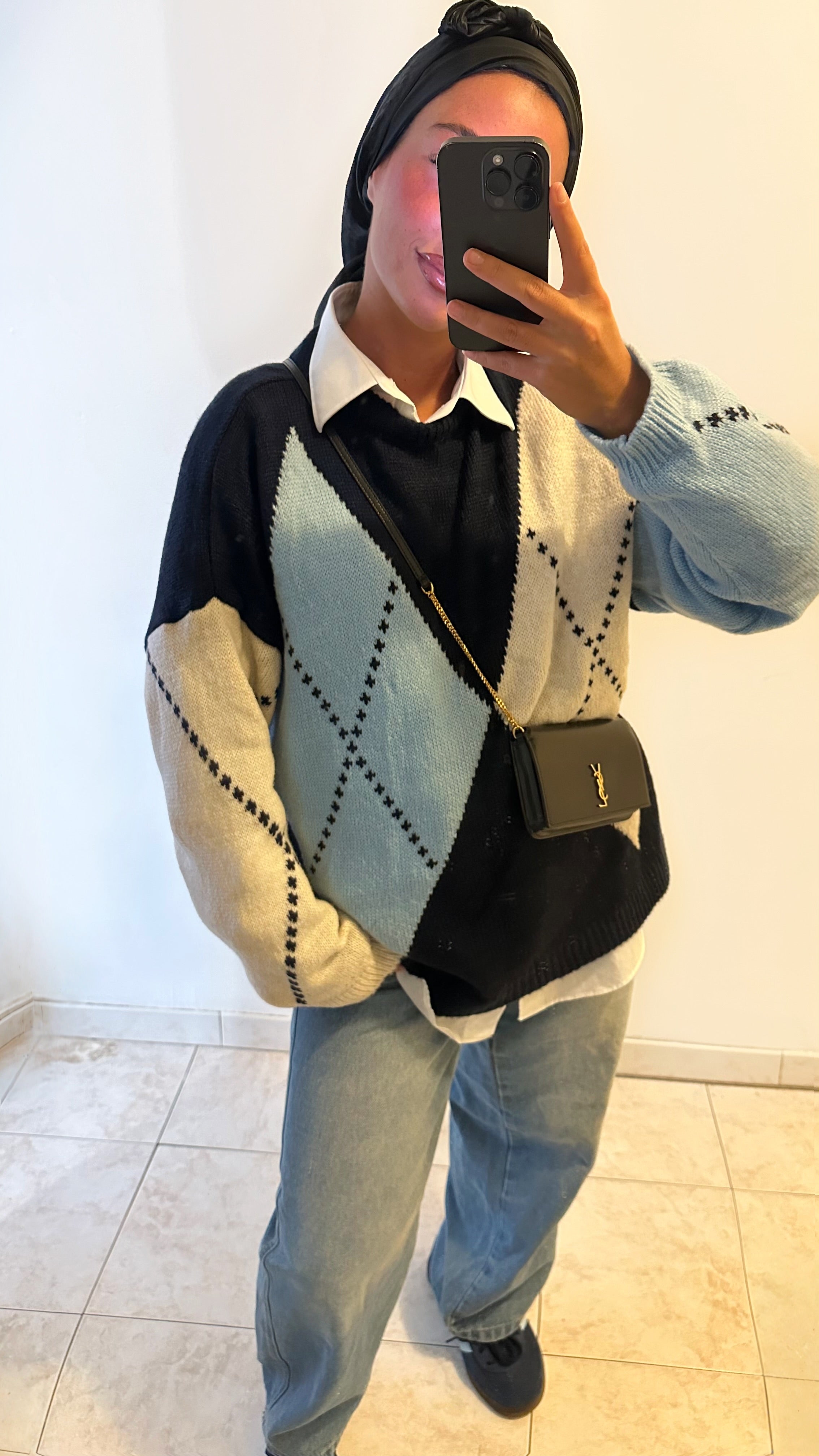 PULL À CARREAUX • BLEU