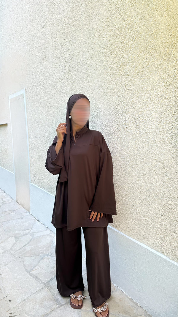 BURKINI À ZIP • MARRON