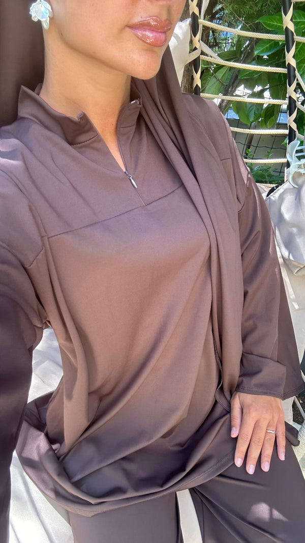 BURKINI À ZIP • MARRON