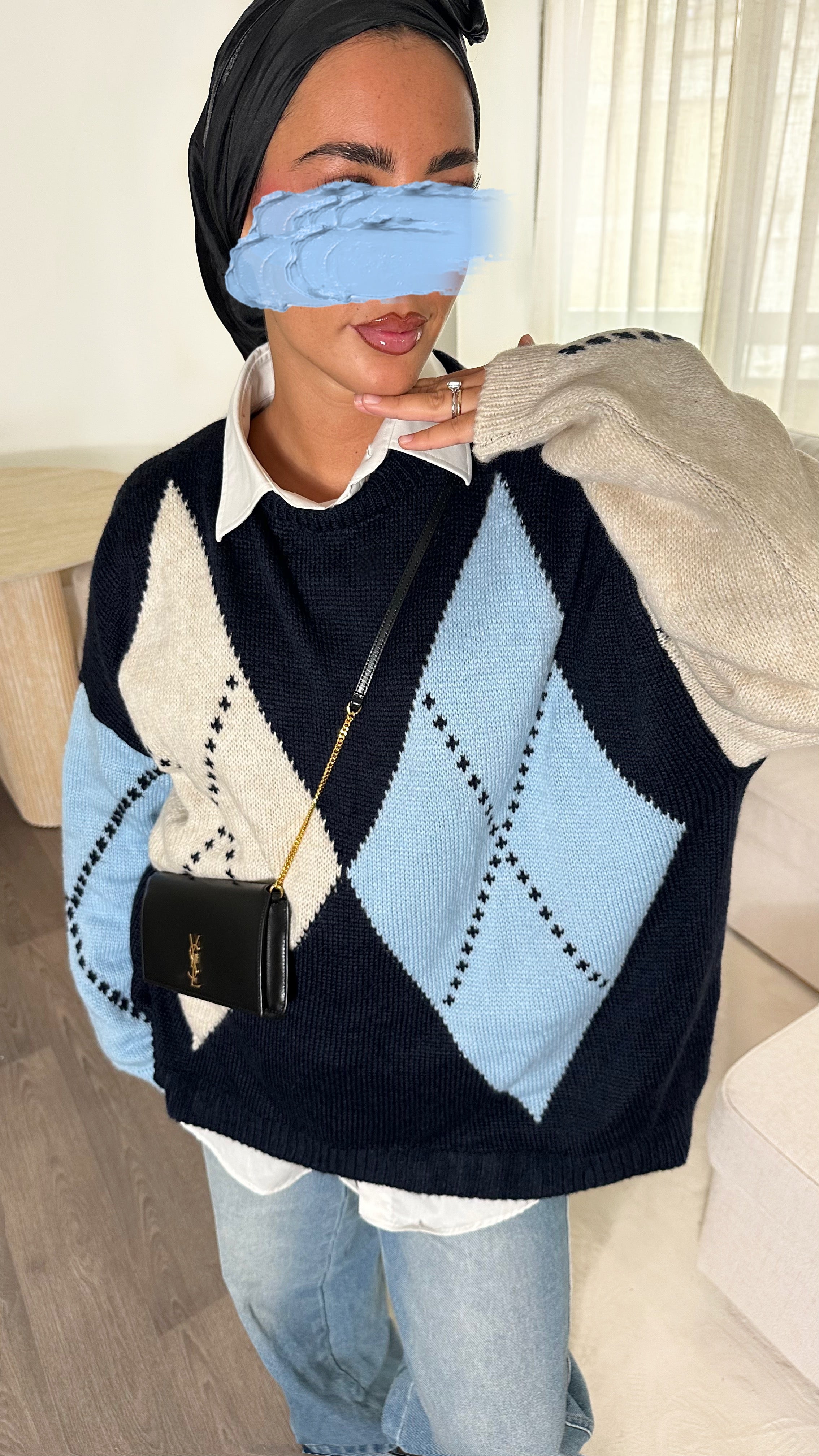 PULL À CARREAUX • BLEU
